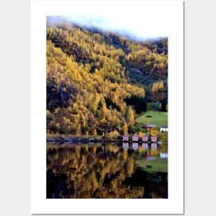 Autumn Trees Flam Aurlandsfjord Norway Posters and Art